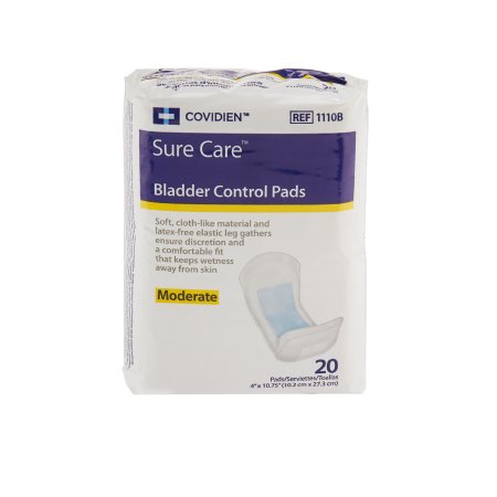 Cardinal Bladder Control Pad Sure Care™ 4 X 10-3/4 Inch Moderate Absorbency Polymer Core One Size Fits Most Adult Unisex Disposable - M-731673-3722 - Each