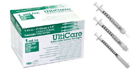 Ultimed Tuberculin Syringe with Needle UltiCare™ 1 mL 25 Gauge 1 Inch Attached Needle Sliding Safety Needle