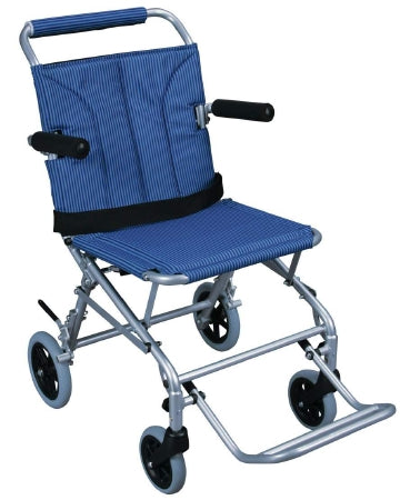 Drive Medical Folding Transport Chair Super Light Aluminum Frame 250 lbs. Weight Capacity Flip Back / Padded Arm Blue Upholstery
