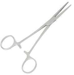 Miltex Hemostatic Forceps Miltex® Kelly 5-1/2 Inch Length Floor Grade Stainless Steel Sterile Ratchet Lock Finger Ring Handle Curved Serrated Tips - M-734467-3820 - Box of 50