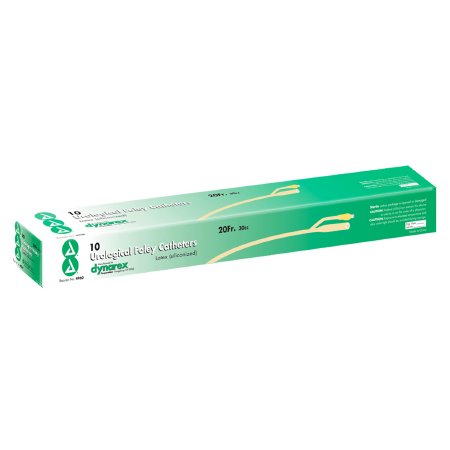 Dynarex Foley Catheter 2-Way Standard Tip 30 cc Balloon 20 Fr. Silicone Coated Latex