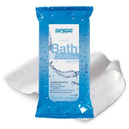 Sage Products Rinse-Free Bath Wipe Essential Bath® Medium Weight Soft Pack Purified Water / Methylpropanediol / Glycerin / Aloe Scented 8 Count