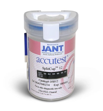 Jant Pharmacal Corporation Drugs of Abuse Test Accutest® Splitcup™ 12-Drug Panel AMP, BAR, BZO, COC, mAMP/MET, MDMA, MTD, OPI, OXY, PCP, PPX, THC Urine Sample 25 Tests