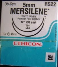 Suture with Needle Mersilene Nonabsorbable Uncoated White Suture Braided Polyester Size 5 - 0 12 Inch Suture Double-Armed 48 mm Length 1/2 Circle Taper Point Needle