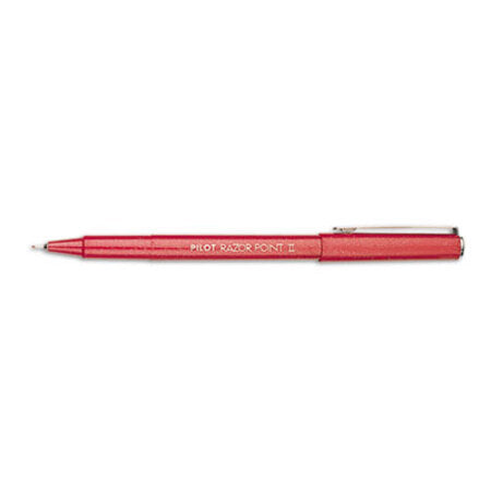 Pilot® Razor Point II Stick Porous Point Marker Pen, 0.2mm, Red Ink/Barrel, Dozen