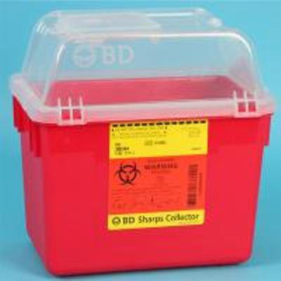 Becton Dickinson Sharps Container BD™ 26 X 29 X 17 cm 8 Quart Red Base / Clear Lid Vertical Entry Hinged Snap On Lid - M-761078-1185 - Case of 24