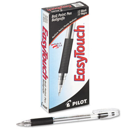 Pilot® EasyTouch Stick Ballpoint Pen, Medium 1mm, Black Ink, Clear Barrel, Dozen