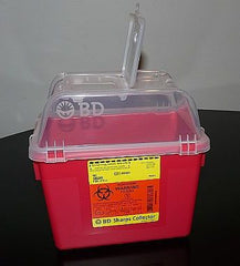 Becton Dickinson Sharps Container BD™ 10-3/10 X 11-3/10 X 6-4/5 Inch 8 Quart Red Base / Clear Lid Vertical Entry Hinged Snap On Lid - M-761698-1769 - Case of 24