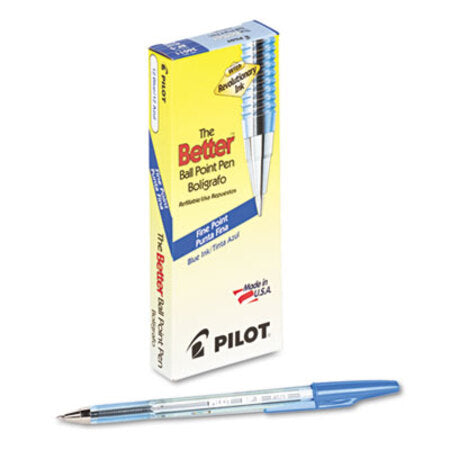 Pilot® Better Stick Ballpoint Pen, Fine 0.7mm, Blue Ink, Translucent Blue Barrel, Dozen
