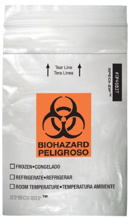 Minigrip Specimen Transport Bag with Document Pouch Speci-Zip® 4 X 6 Inch Polyethylene Zip Closure Biohazard Symbol / Storage Instructions NonSterile