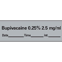 Precision Dynamics Drug Label PDC® Anesthesia Label Bupivacaine 0.25% 2.5 mg/mL Date_Time_Int_ Gray 1/2 X 1-1/2 Inch - M-762658-4271 - Roll of 1