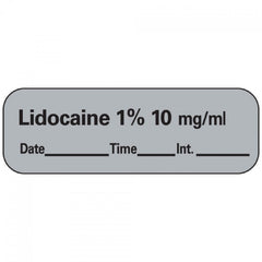 Precision Dynamics Drug Label PDC® Anesthesia Label Lidocaine1% mg/mL Date_Time_Int Gray 1/2 X 1-1/2 Inch - M-762662-4233 - Roll of 1