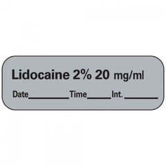 Precision Dynamics Drug Label PDC® Anesthesia Label Lidocaine 2% mg/mL Date_Time_Int Gray 1/2 X 1-1/2 Inch - M-762663-1192 - Roll of 1