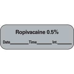 Precision Dynamics Drug Label PDC® Anesthesia Label Ropivacaine 0.5% Date_Time_Int Gray 1/2 X 1-1/2 Inch - M-762668-3581 - Roll of 1