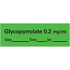 Precision Dynamics Drug Label Anesthesia Label Tape Glycopyrrolate 0.2 mg/mL Date_Time_Int_ Green 1/2 X 1-1/2 Inch - M-762672-1829 - Roll of 1