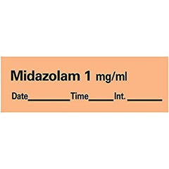 Precision Dynamics Drug Label Anesthesia Label Tape Midazolam 1mg/mL Date_Time_Int Orange 1/2 X 1-1/2 Inch - M-762676-4299 - Roll of 1