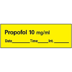 Precision Dynamics Drug Label PDC® Anesthesia Label Propofol 10mg/mL Date_Time_Int_ Yellow 1/2 x 1-1/2 Inch - M-763833-4248 - Roll of 1