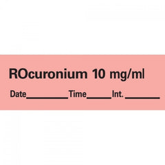 Precision Dynamics Drug Label PDC® Anesthesia Label Rocuronium 10mg/mL Date_Time_Int_ Fluorescent Red 1/2 x 1-1/2 Inch - M-763835-1800 - Roll of 1