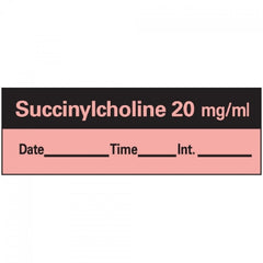 Precision Dynamics Drug Label PDC® Anesthesia Label SUCCINYLCHOLINE 20 mg / mL / Date _____ Time _____ Int. _____ Fluorescent Red 1/2 X 1-1/2 Inch - M-763836-1312 - Roll of 1