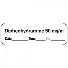 Precision Dynamics Drug Label PDC® Anesthesia Label Diphenhydramine 50 mg/mL Date_Time_Int_ White 1/2 x 1-1/2 Inch - M-763837-3157 - Roll of 1