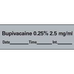 Precision Dynamics Drug Label Anesthesia Label Tape Bupivacaine 0.25% 2.5 mg/mL Date_Time_Int_ Gray 1/2 X 1-1/2 Inch - M-763839-1231 - Roll of 1