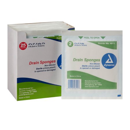 Dynarex Drain Sponge Dynarex Nonvwoven 4 X 4 Inch Square Sterile