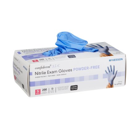 Exam Glove McKesson Confiderm® 3.5C Small NonSterile Nitrile Standard Cuff Length Textured Fingertips Blue Chemo Tested - M-765874-4149 - Case of 2000