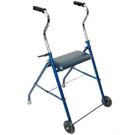 Patterson Medical Supply Single Release Folding Walker with Wheels and Seat Adjustable Height Steel Frame 250 lbs. Weight Capacity 31 to 42 Inch Height