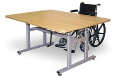 Hausmann Industries Crank Hi-Lo Table 60 L X 28 W X 27 to 39 H Inch Natural Oak High Pressure Laminate Top / Steel Frame