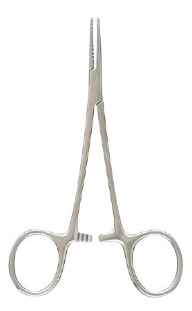 Miltex Hemostatic Forceps Miltex® Halsted 5 Inch Length Floor Grade Stainless Steel Sterile Ratchet Lock Finger Ring Handle Straight Serrated Tips - M-768233-4020 - Box of 50