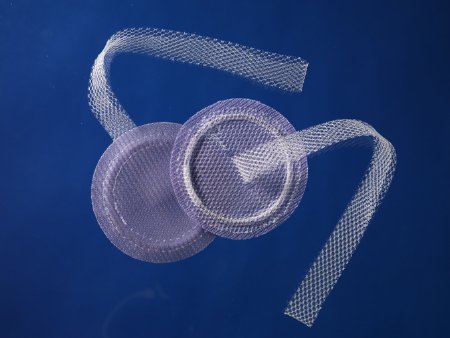 Ventral Hernia Repair Mesh Ventralex ST Partially Absorbable Polypropylene Monofilament / Hydrogel / PGA 3-1/5 Inch Diameter Large Circle with Strap Style White Sterile