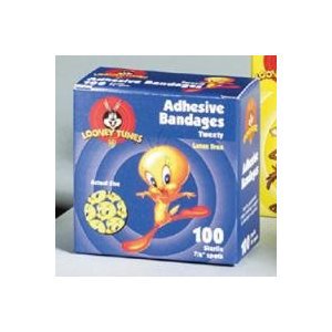 Dukal Adhesive Spot Bandage Looney Tunes™ 7/8 Inch Plastic Round Kid Design (Tweety and Taz) Sterile