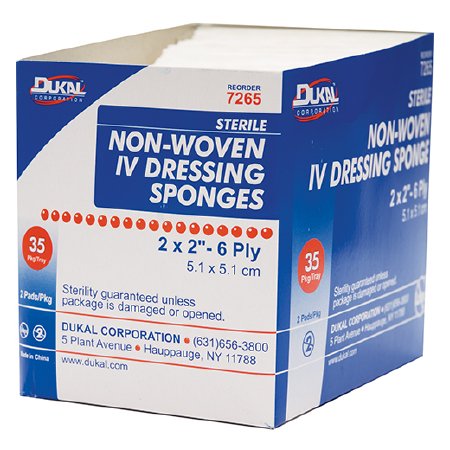 Dukal I.V. / Drain Split Dressing Dukal Rayon / Polyester 2 X 2 Inch Square Sterile