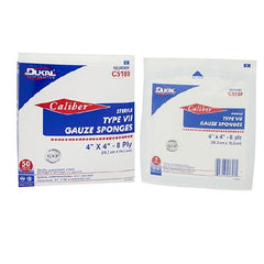 Dukal USP Type VII Gauze Sponge Caliber™ Cotton 8-Ply 4 X 4 Inch Square Sterile