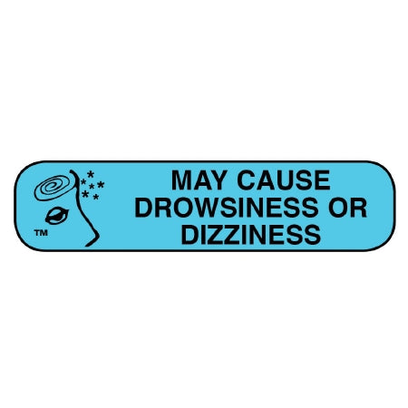 Apothecary Products Pre-Printed Label Apothecary Products® Auxiliary Label Blue Paper MAY CAUSE DROWSINESS OR DIZZINESS Black Safety and Instructional 3/8 X 1-9/16 Inch - M-769998-3061 - Box of 2