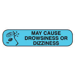 Apothecary Products Pre-Printed Label Apothecary Products® Auxiliary Label Blue Paper MAY CAUSE DROWSINESS OR DIZZINESS Black Safety and Instructional 3/8 X 1-9/16 Inch - M-769998-3061 - Box of 2