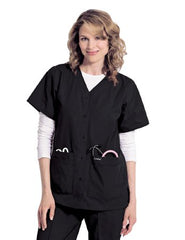 Landau Uniforms Scrub Shirt Small Black 4 Pockets Short Set-In Sleeve Female