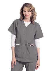 Landau Uniforms Scrub Shirt Medium Steel Gray 4 Pockets Short Set-In Sleeve Female