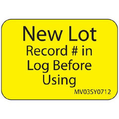 Precision Dynamics Pre-Printed Label MedVision® Safety Data Yellow Paper New Lot Record # In Log Before Using Black Alert Label 1 X 1-7/16 Inch - M-774253-4445 - Roll of 1