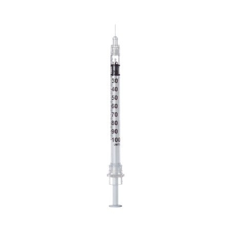 Sol-Millennium Medical Insulin Syringe with Needle Sol-Care™ 1 mL 30 Gauge 1/2 Inch Attached Needle Retractable Needle