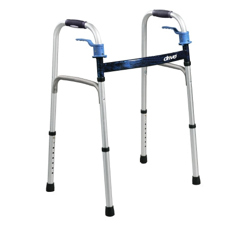 Drive Medical Dual Release Folding Walker Adjustable Height drive™ Deluxe Aluminum Frame 350 lbs. Weight Capacity 32 to 39 Inch Height