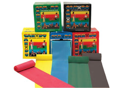Fabrication Enterprises Exercise Resistance Band Set CanDo® Low Powder Yellow / Red / Green / Blue / Black 5 Inch X 50 Yard X-Light to X-Heavy Resistance