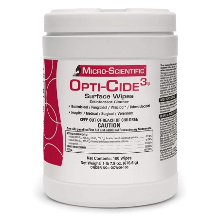 Micro Scientific Industries Opti-Cide3® Surface Disinfectant Cleaner Premoistened Broad Spectrum Wipe 100 Count Canister Disposable Alcohol Scent NonSterile - M-776909-2998 - Case of 600