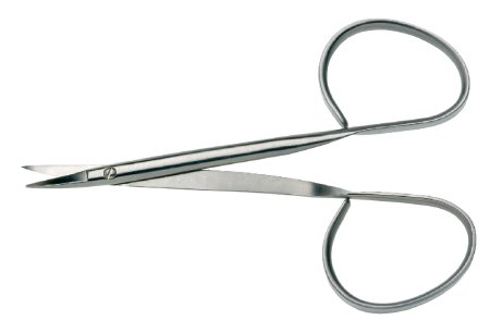 Iris Scissors BR Surgical 4-1/8 Inch Length Surgical Grade Stainless Steel NonSterile Ribbon Style Finger Ring Handle Curved Sharp Tip / Sharp Tip