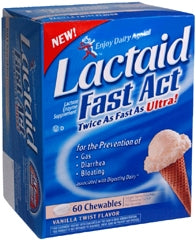 J & J Sales Dietary Supplement Lactaid® Fast Act Lactase Enzyme 9000 FCC Units Strength Tablet 60 per Bottle Vanilla Flavor