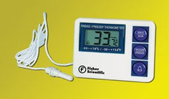 PANTek Technologies LLC Digital Refrigerator / Freezer Thermometer with Alarm Fisherbrand™ Fahrenheit / Celsius -58° to +158°F (-50° to +70°C) External Probe Flip-out Stand / Wall Mount Battery Operated