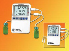 Fisher Scientific Digital Refrigerator / Freezer Thermometer with Alarm Fisherbrand™ Traceable® Hi-Accuracy Fahrenheit / Celsius -58° to +158°F (-50° to +70°C) Bottle Probe Desk / Wall Mount Battery Operated