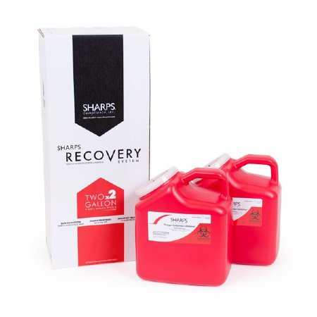 Sharps Compliance Mailback Sharps Container Sharps Recovery System™ 11 H X 6 W X 9 L Inch 2 Gallon Red Base / White Lid Vertical Entry Snap On Lid