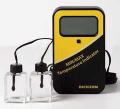 Fisher Scientific Digital Vaccine Thermometer with Alarm Dickson Fahrenheit / Celsius -58° to +158°F (-50° to +70°C) 2 Glycol Bottle Probes Desk / Wall / Door Mount Battery Operated