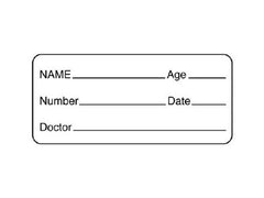 Shamrock Scientific Pre-Printed / Write On Label Communication Fill In White NAME _____ Age _____ / Number _____ Date _____ / Doctor _____ Black Patient Information 1 X 2-1/4 Inch - M-785238-4956 - Roll of 1